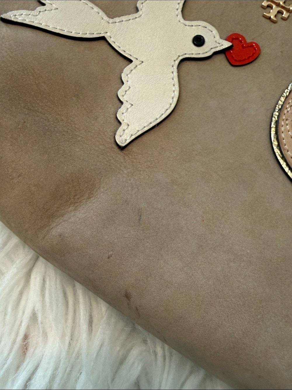 Tory Burch Taupe Leather Crossbody with Dove, Peace & Red Heart Accents - Picture 3 of 8